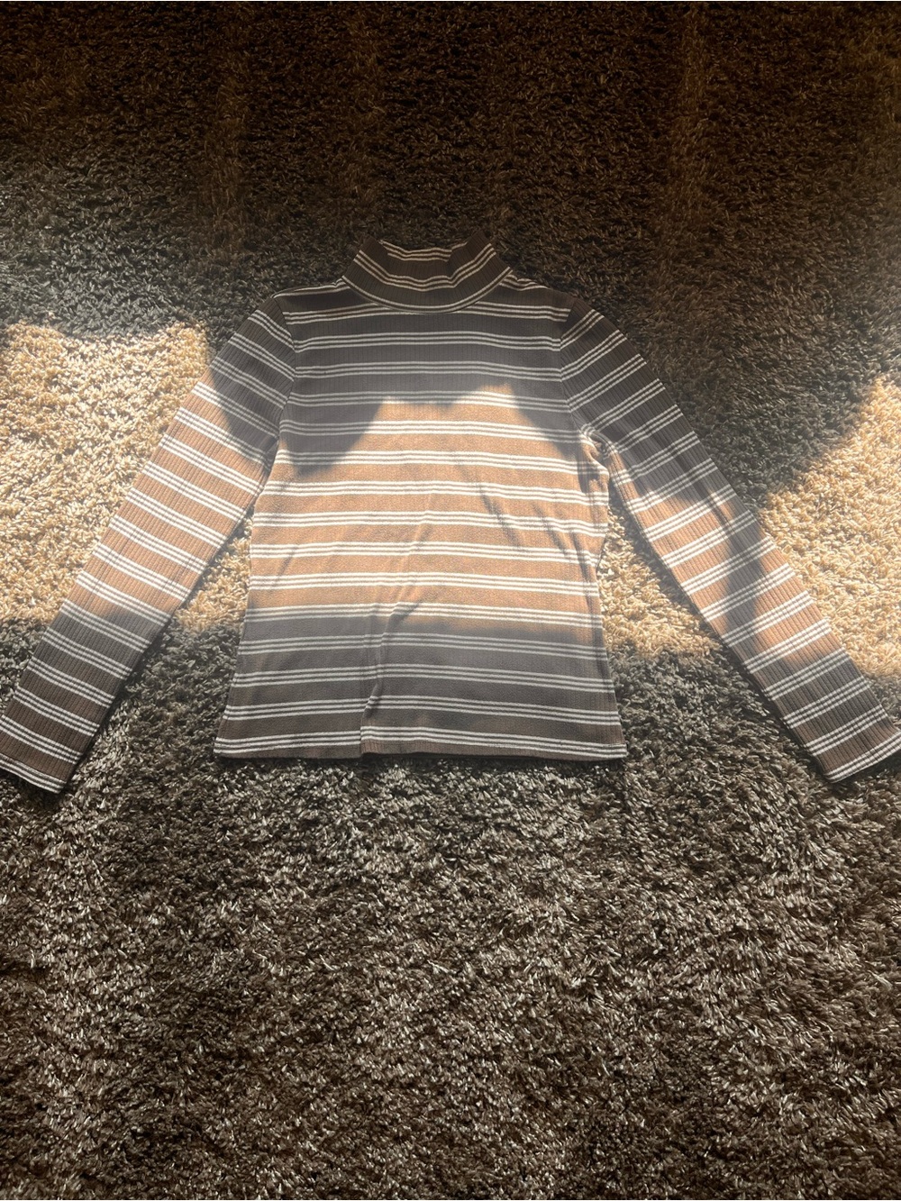Maeve by Anthropologie Brown and White Striped Long Sleeve Ribbed Tee